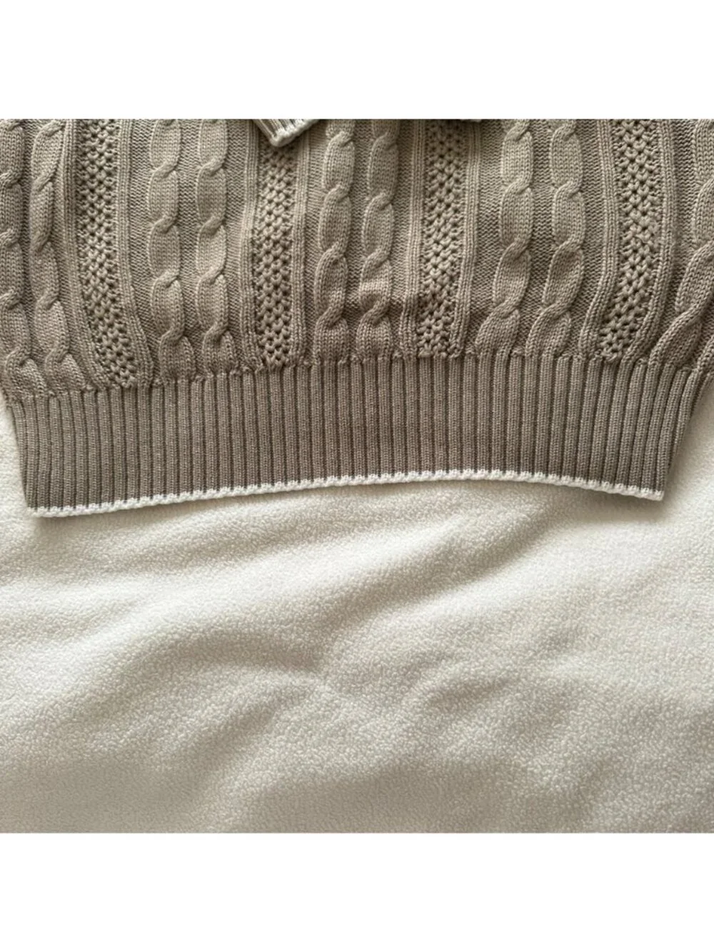 80's Women's Cable Knit Beige Made In USA Sweater SZ M Preppy Light Academia